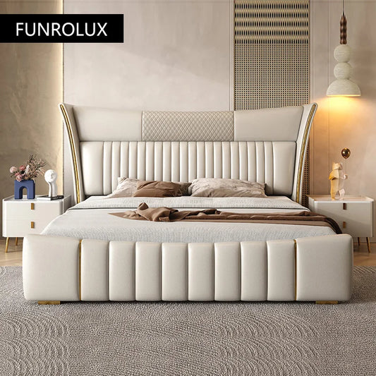 Fantascticz Totally Rad Leather Bed in modern luxury design with retro vibes, crafted from high-grade leather. Available in 1.5M (4.9ft) and 1.8M (5.9ft) sizes, ideal for master bedrooms.